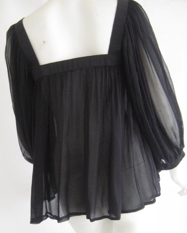 Women's 1960s Yves Saint Laurent sheer black silk chiffon peasant blouse