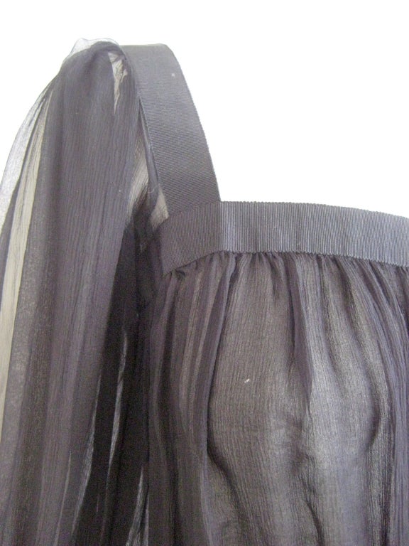 1960s Yves Saint Laurent sheer black silk chiffon peasant blouse 2