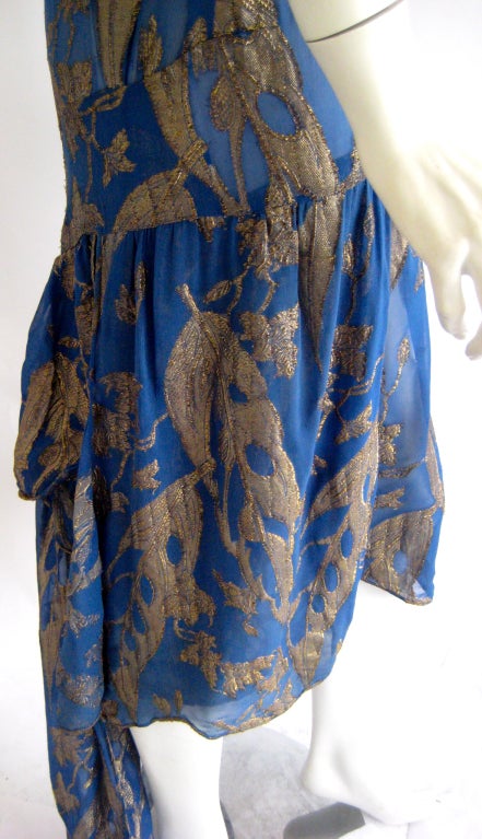 1920s gold lame cocktail dress with attached train For Sale 4