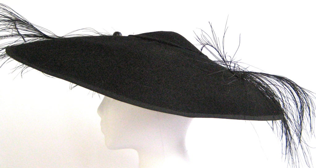 1940s gilbert adrian black flying saucer hat with feather 1