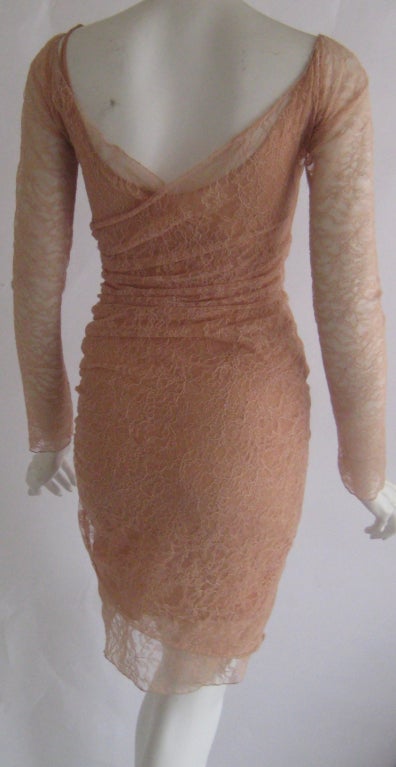 Women's 1980s chloe blush pink stretch lace and silk chiffon dress For Sale