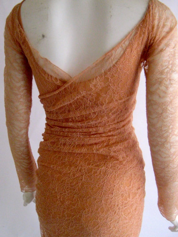 1980s chloe blush pink stretch lace and silk chiffon dress For Sale 1