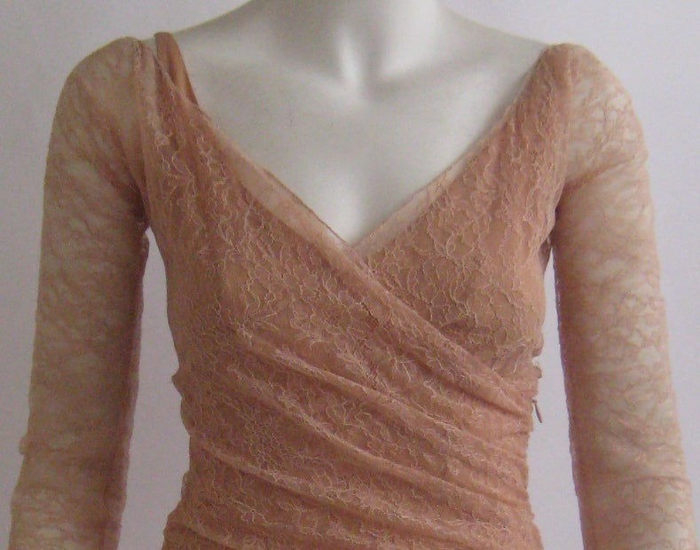 1980s chloe blush pink stretch lace and silk chiffon dress For Sale 2