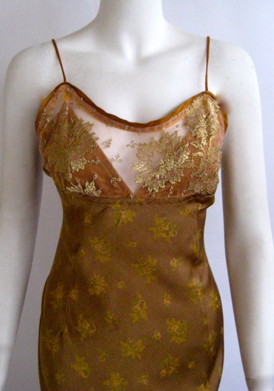 1990s voyage silk and gold lace grunge slip dress In Excellent Condition In Chicago, IL