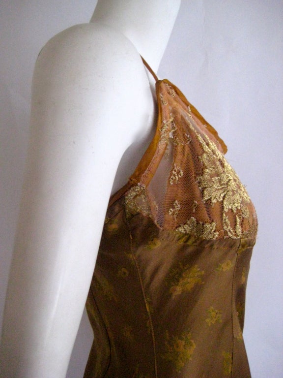 1990s voyage silk and gold lace grunge slip dress 1