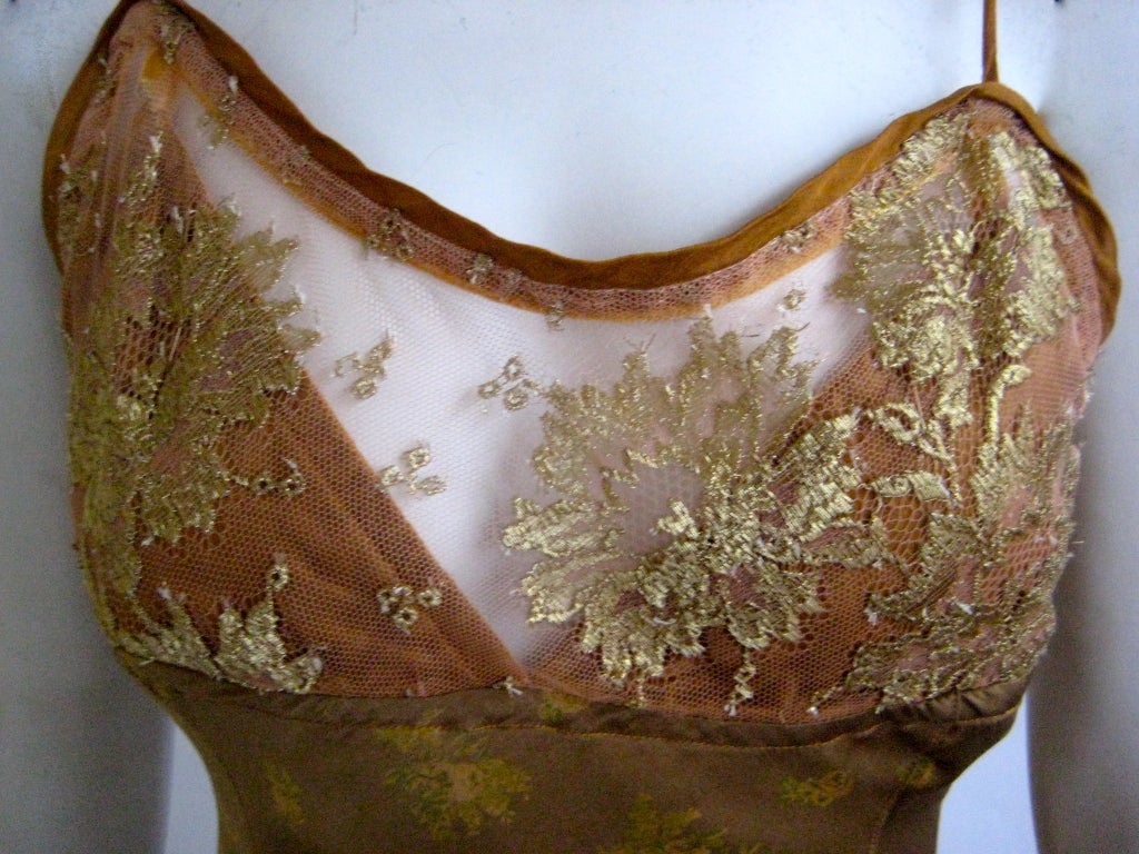1990s voyage silk and gold lace grunge slip dress 2