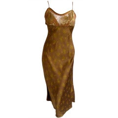 Retro 1990s voyage silk and gold lace grunge slip dress