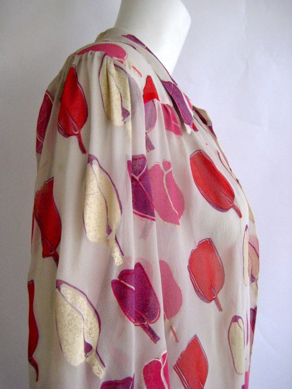 1970S Thea Porter Couture Hand Painted Chiffon Tulip Blouse For Sale 2