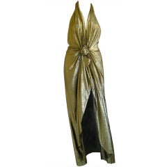 1970s John Anthony silk lame halter evening gown