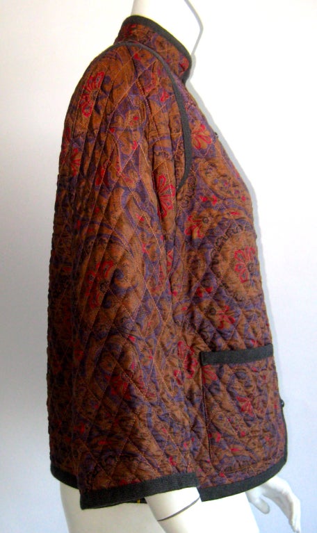 1970's Yves Saint Laurent Quilted Silk Peasant Jacket In Excellent Condition For Sale In Chicago, IL