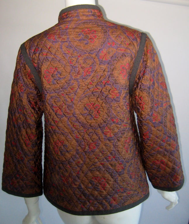 Women's 1970's Yves Saint Laurent Quilted Silk Peasant Jacket For Sale