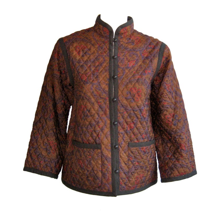 1970's Yves Saint Laurent Quilted Silk Peasant Jacket For Sale