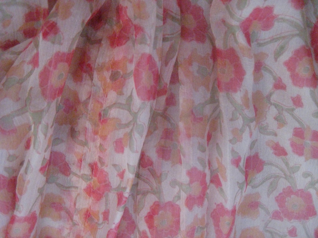 1960S Treacy Lowe Pale Pink Silk Chiffon Smocked Floral Peasant Dress For Sale 3