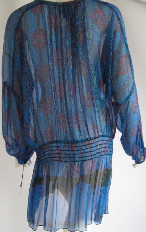 1990S ANNA SUI Sheer Metallic Silk Chiffon Mini Tunic Dress 1