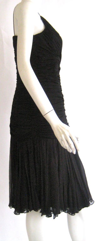 1980S Nina Ricci Gathered Silk Chiffon Cocktail Dress In Excellent Condition In Chicago, IL