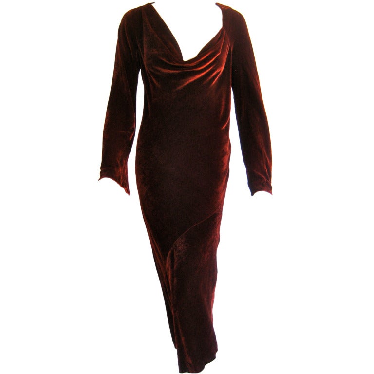 1990s Donna Karan Black Label Bias Cut Velvet Dress