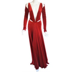 Vintage 1980s red stretch velvet evening gown attributed to Giorgio di Sant'Angelo