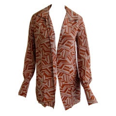 Vintage 1970S Chloe Modernist Print Woven Silk Jacket