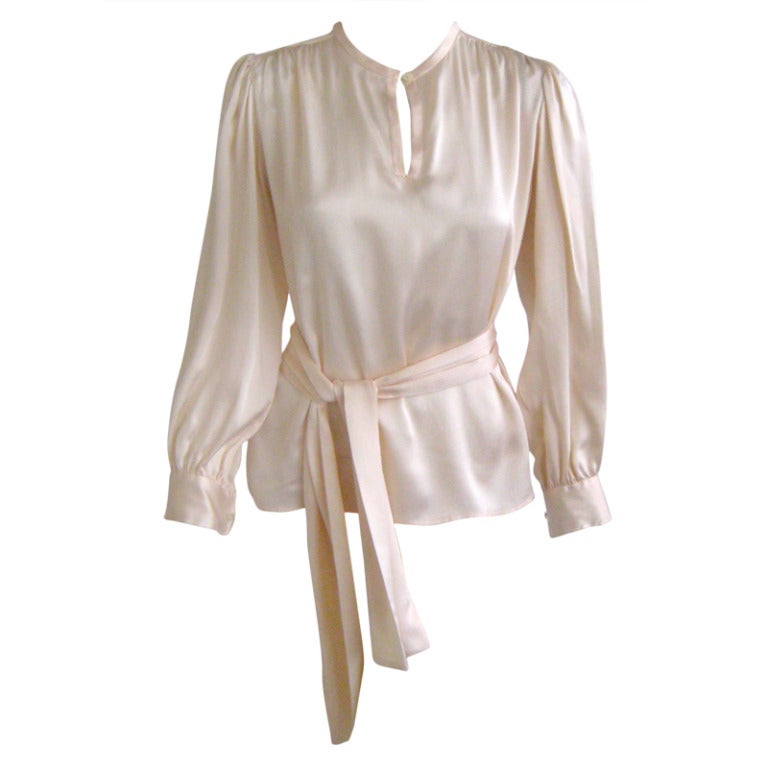 1970s Yves Saint Laurent Silk Peasant Blouse For Sale