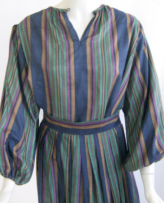 1970s Yves Saint Laurent Striped Silk Peasant Ensemble In Excellent Condition For Sale In Chicago, IL