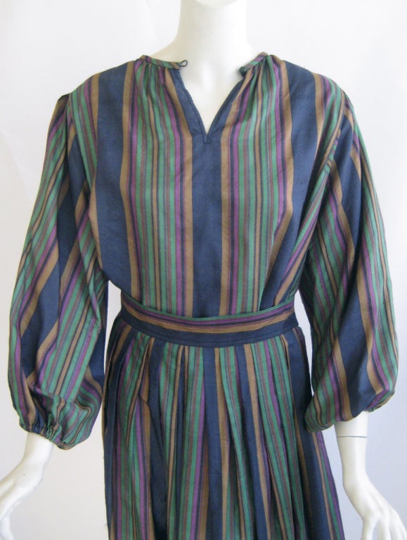 Women's 1970s Yves Saint Laurent Striped Silk Peasant Ensemble For Sale