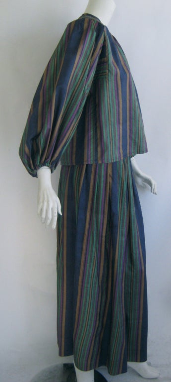 1970s Yves Saint Laurent Striped Silk Peasant Ensemble For Sale 1