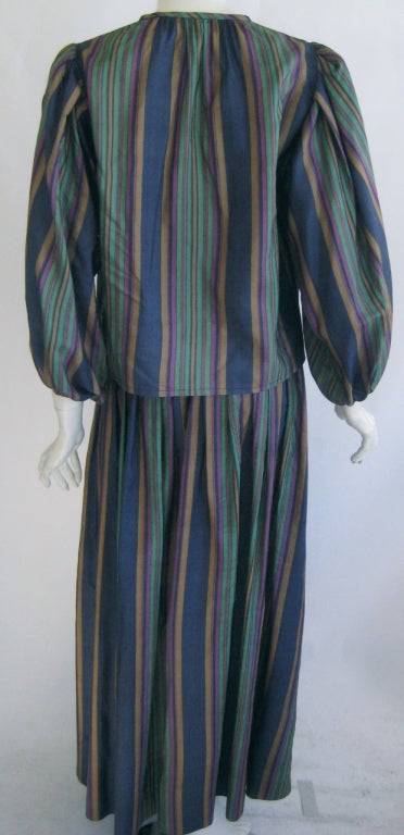 1970s Yves Saint Laurent Striped Silk Peasant Ensemble For Sale 2