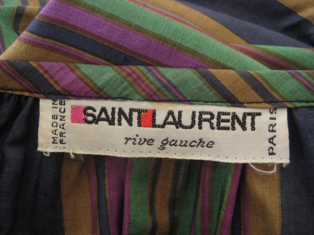 1970s Yves Saint Laurent Striped Silk Peasant Ensemble For Sale 3
