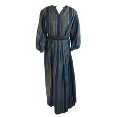 1970s Yves Saint Laurent Striped Silk Peasant Ensemble