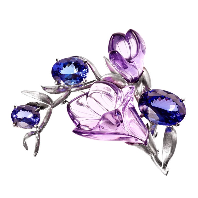 Renesim Amethyst & Tanzanite Freesia Brooch For Sale