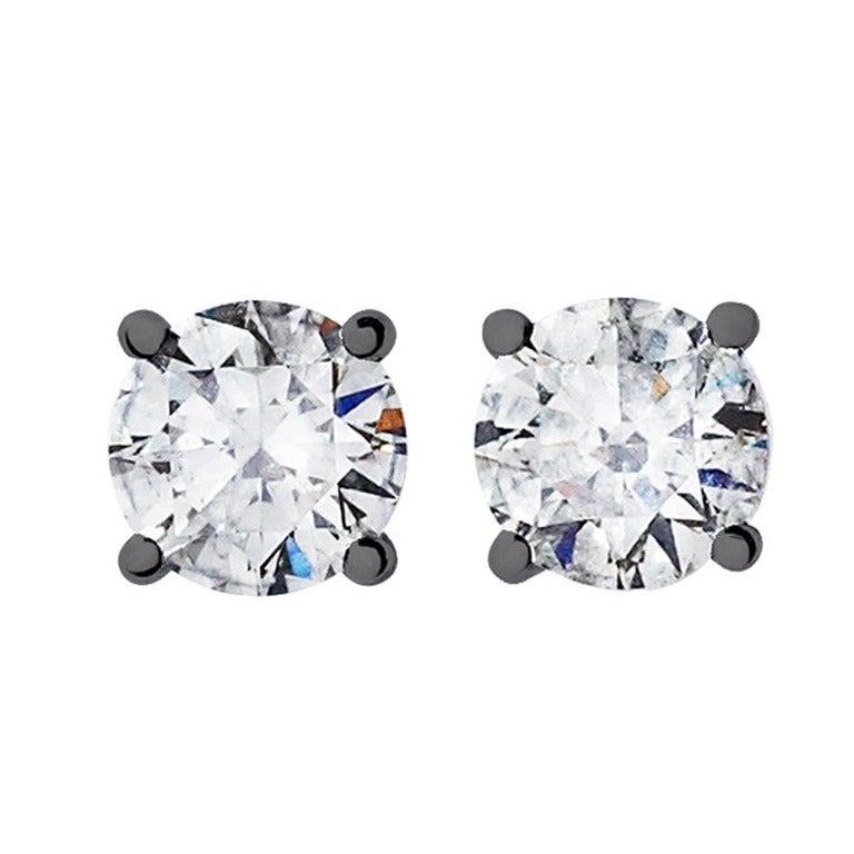 RENESIM Diamond Stud Earrings Brilliant-Cut in Blackened White Gold