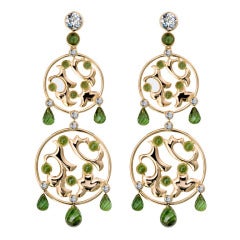 Renesim Tourmaline Aquamarine Rose Gold Chandelier Earrings