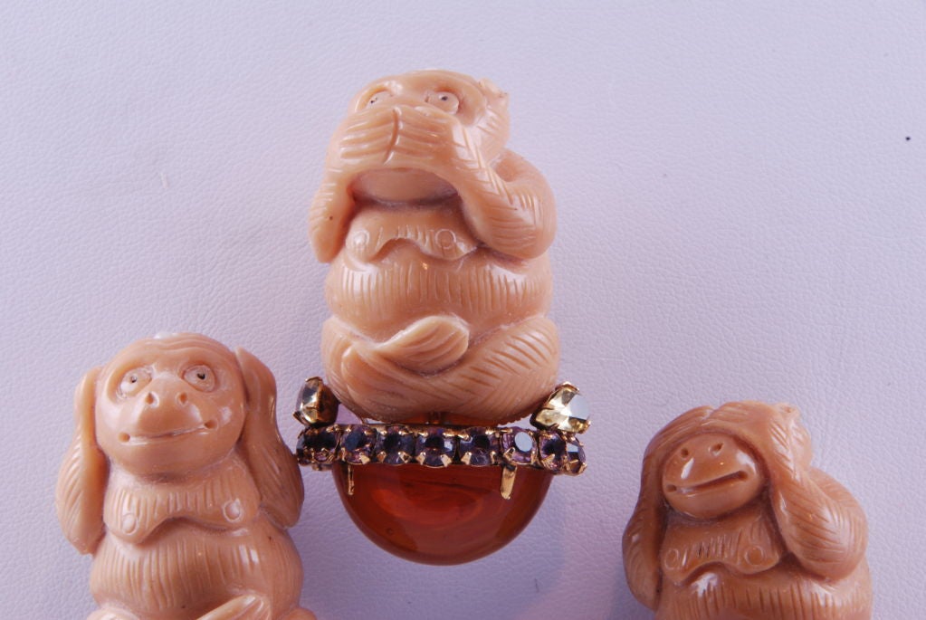 Iraj Moini See, Hear, Speak No Evil Monkey Brooches