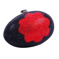 1980's Judith Leiber Black Rhinestone Egg Minaudiere