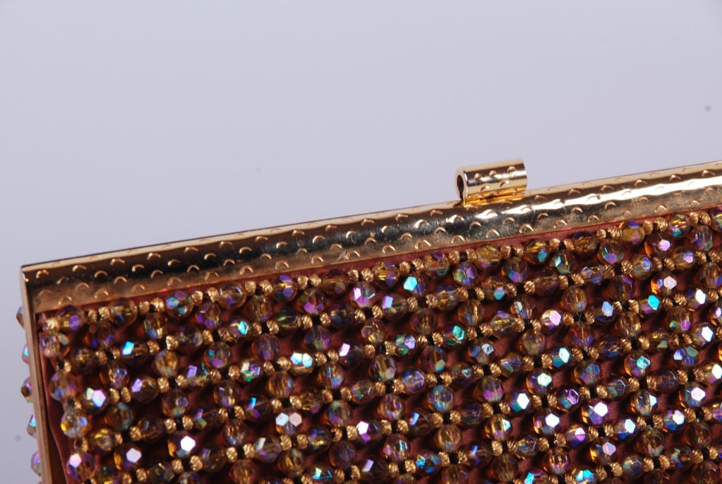 Brown 1960's Koret Beaded Clutch For Sale