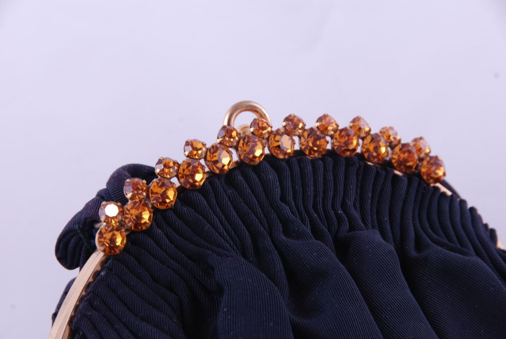 1940's Midnight Blue Evening Bag with Amber Rhinestone Frame