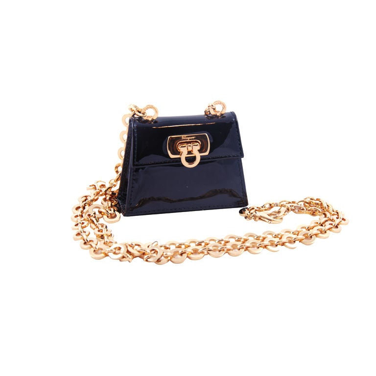 Cutest Ferragamo Chain Belt with Black Patent Mini-Purse