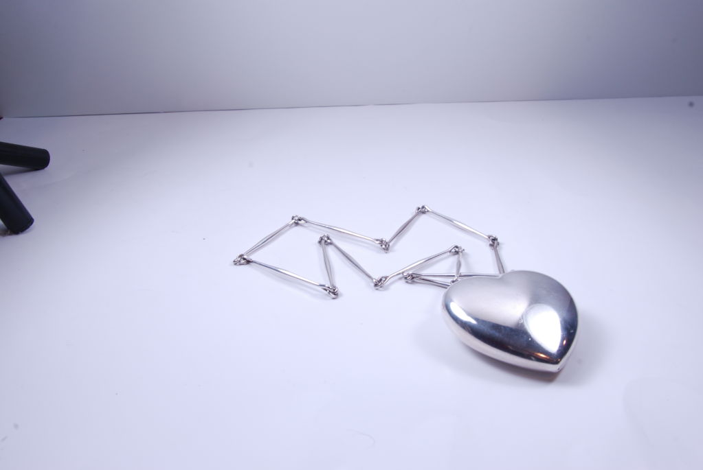 1980's Georg Jensen Sterling Large Puffy Heart with Link Chain 2