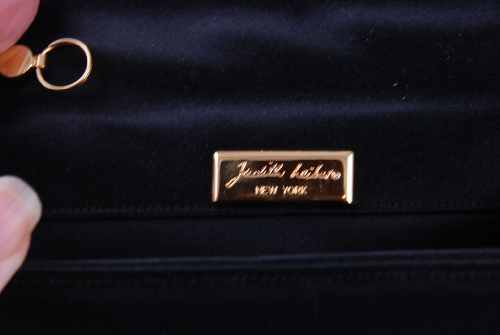 Leiber 1980's Black Satin Bag with Black Rhinestone Handle 5
