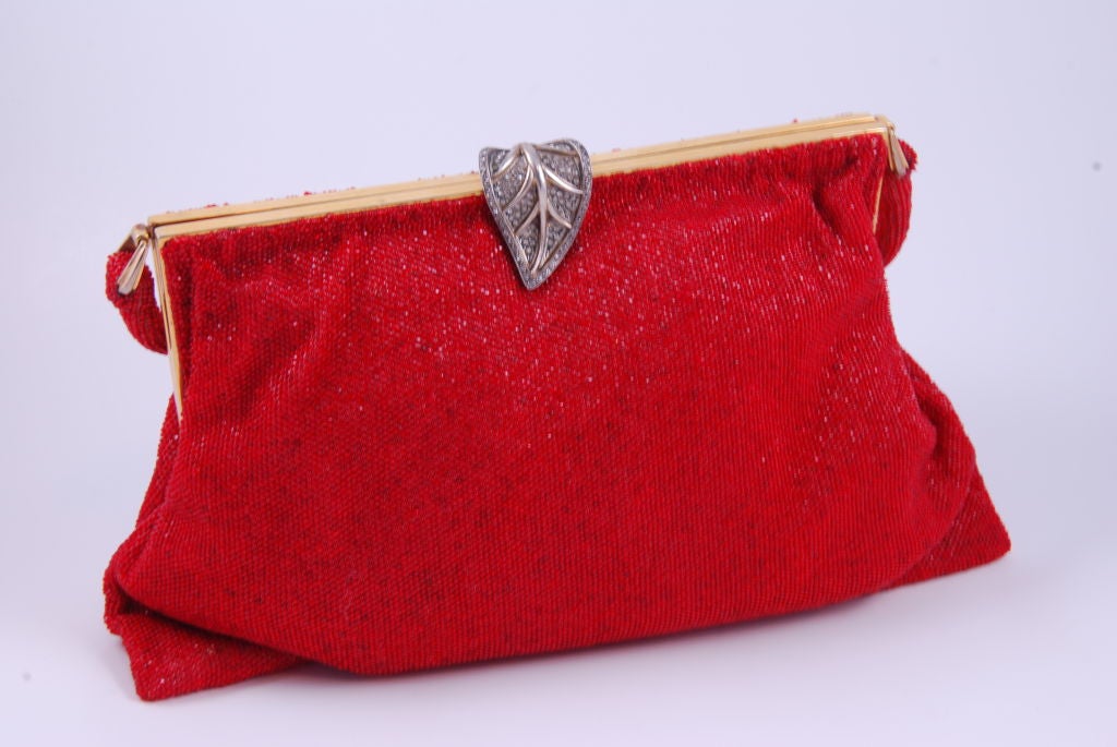 Morabito Red Beaded Evening Bag with Silver/Rhinestone Clasp 4