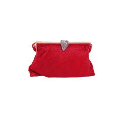 Morabito Red Beaded Evening Bag with Silver/Rhinestone Clasp