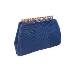 Antique French Art Deco Blue Satin Evening Bag