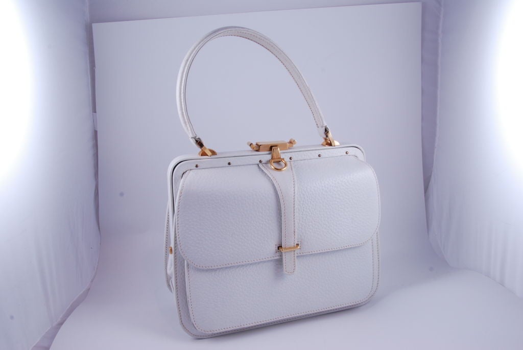 Classic White Leather Gucci Hand Bag 7