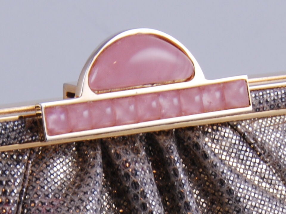 Judith Leiber Gold, Black and Rose Quartz 1980's Evening Bag
