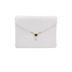 Bone Judith Leiber Envelope Clutch Shoulder Bag, Jade Clasp