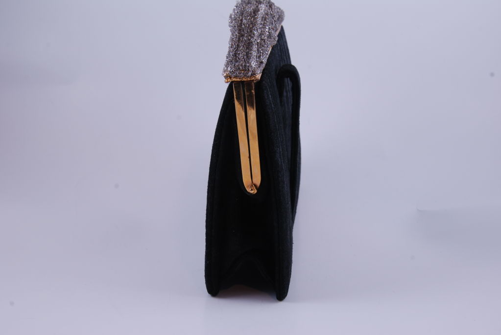 Women's Vintage Jacomo Black Suede Evening Bag with  Beaded Frame For Sale