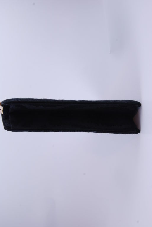 Vintage Jacomo Black Suede Evening Bag with  Beaded Frame For Sale 2