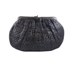 1980's Grey Python and Leather Woven Clutch