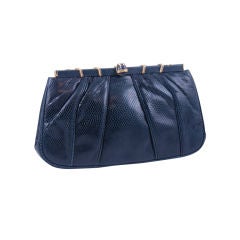 Navy Blue Karung Judith Leiber Clutch with Lapis Clasp
