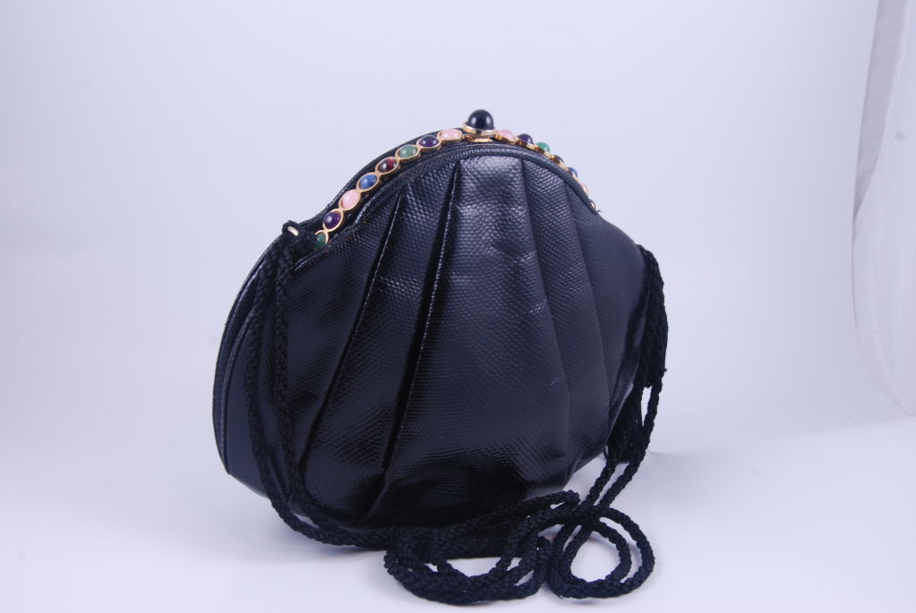 Black Karung Judith Leiber with Semi-Precious Stone Frame